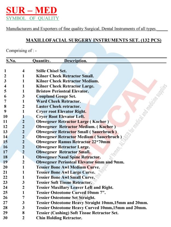Maxillofacial Sur. Instruments Set - Image 2