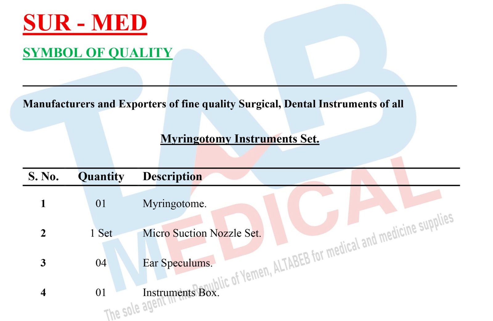 Sur Med Myringotomy Sur. Instruments Set. – ALTABEB MED